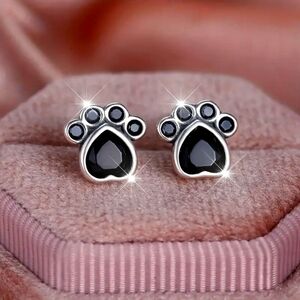 Sterling silver/black paw earrings